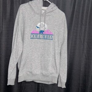 Columbia Heather Gray Hoodie with Purple and Blue Accents
